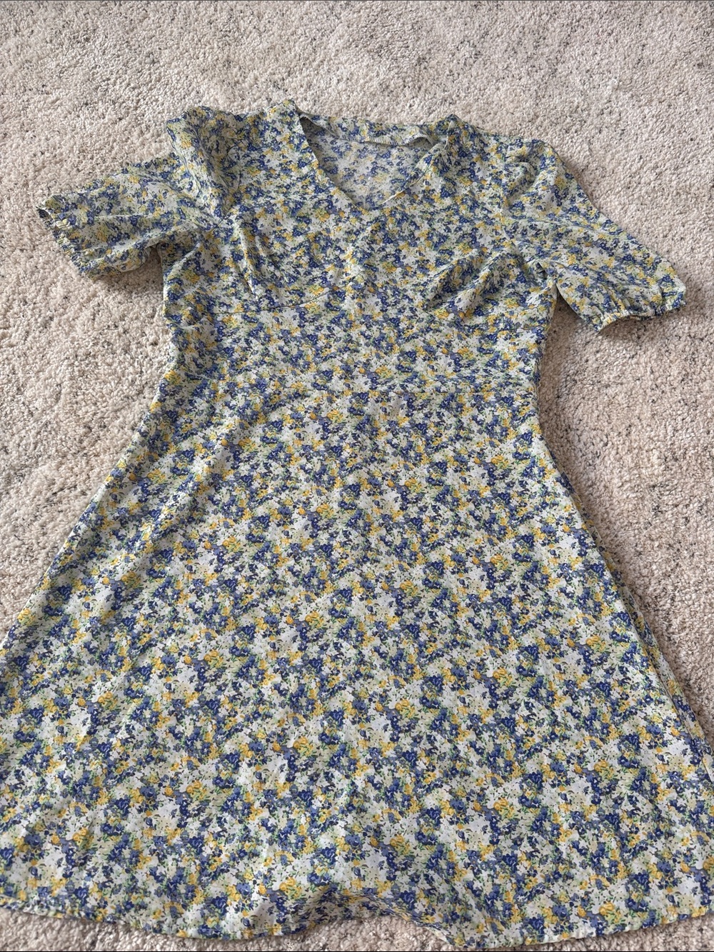 Women's Floral V‑Neck Mini Dress in Blue and Yellow